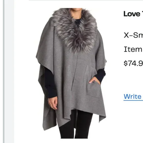 Love Token Karen Faux Fur Collar Cape Shawl Poncho, sz XS/S - Picture 1 of 3